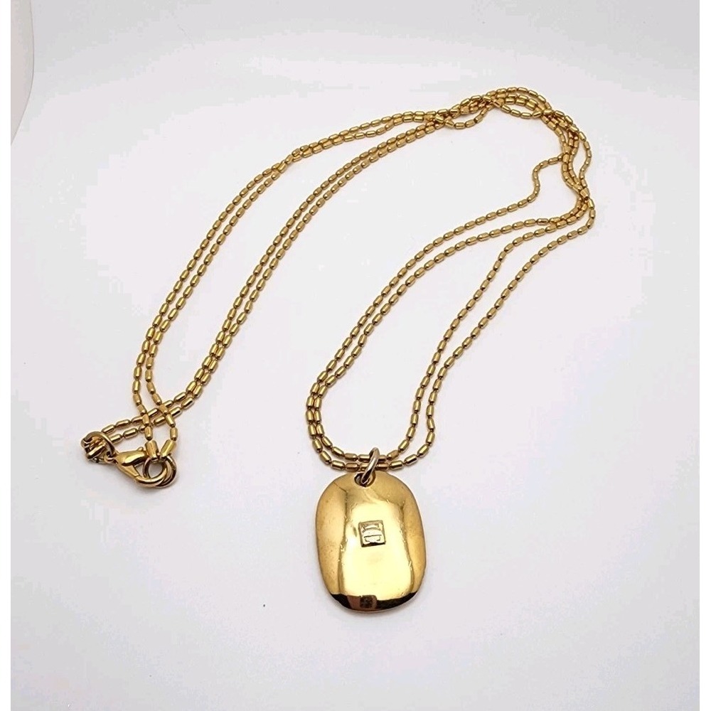 GIVENCHY Ave George V Paris DOG TAG Pendant Necklace Designer Goldtone Signed